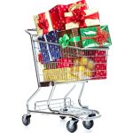 shopping cart full of gifts for the holidays